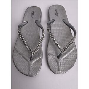 Capelli Flip Flops Thong Silver Sandals Rhinestones Accent Comfort Insole Sz 11